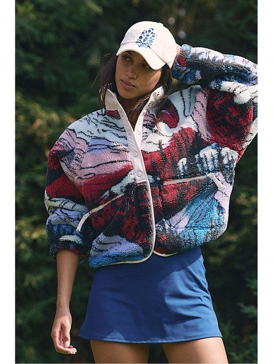 Free People Jackets & Blazers - Free People Hit The Sloped Printed Fleece Jacket Twilight Forest Combo Sz Medium